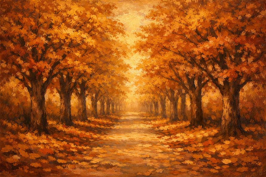 Autumn Trees Along Path for Stability, Nurturing and Peaceful Transitions Canvas Wall Art