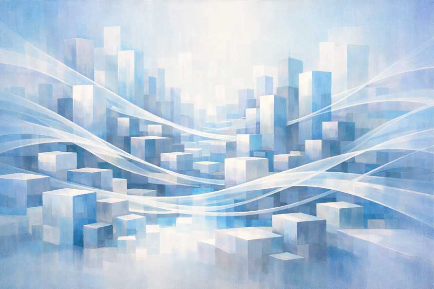 Painting of City Skyline with Busy Streets for Urban Networking Growth