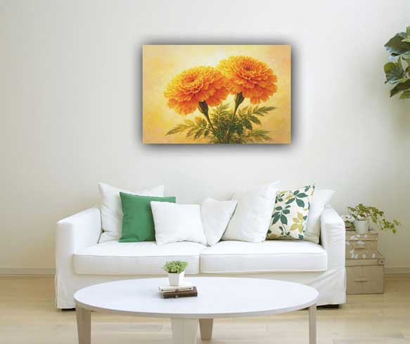Marigold Flower Wall Art Canvas Painting for Joy and Positive Energy