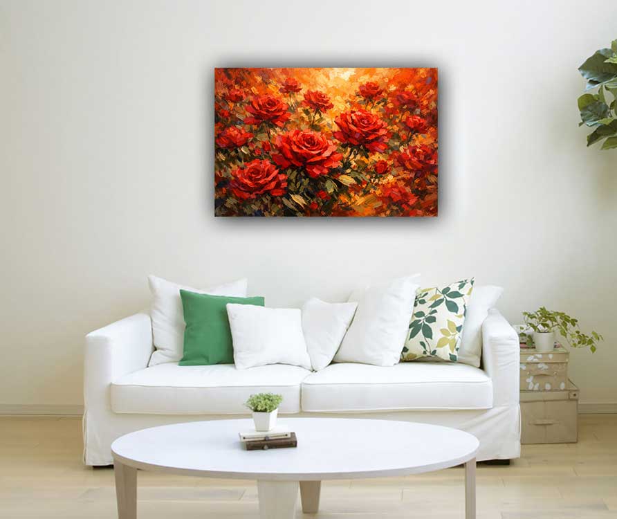 Abstract Blooming Red Roses Wall Art Symbol of Love, Passion and Vital Energy