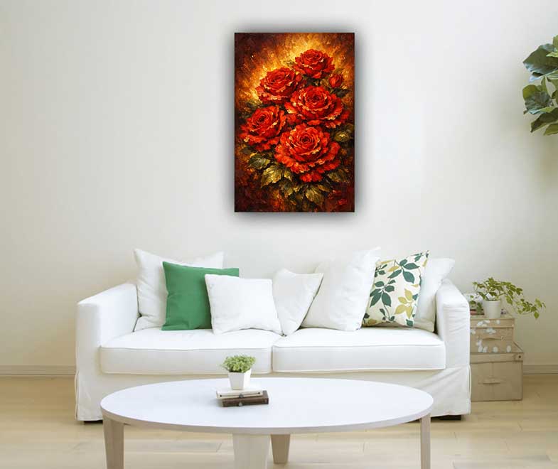 Blooming Red Roses Wall Art Symbol of Love, Passion and Vitality