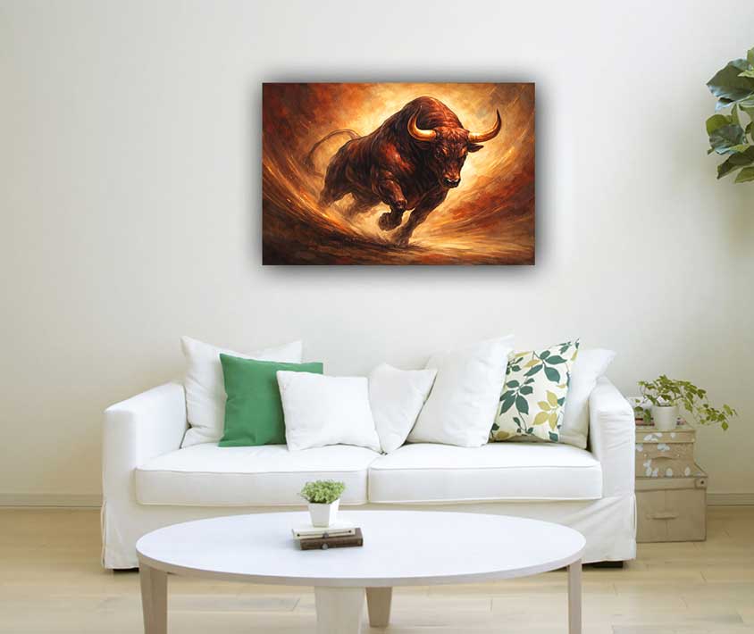 Wall Art Charging Bull Canvas Painting for Confidence and Determination