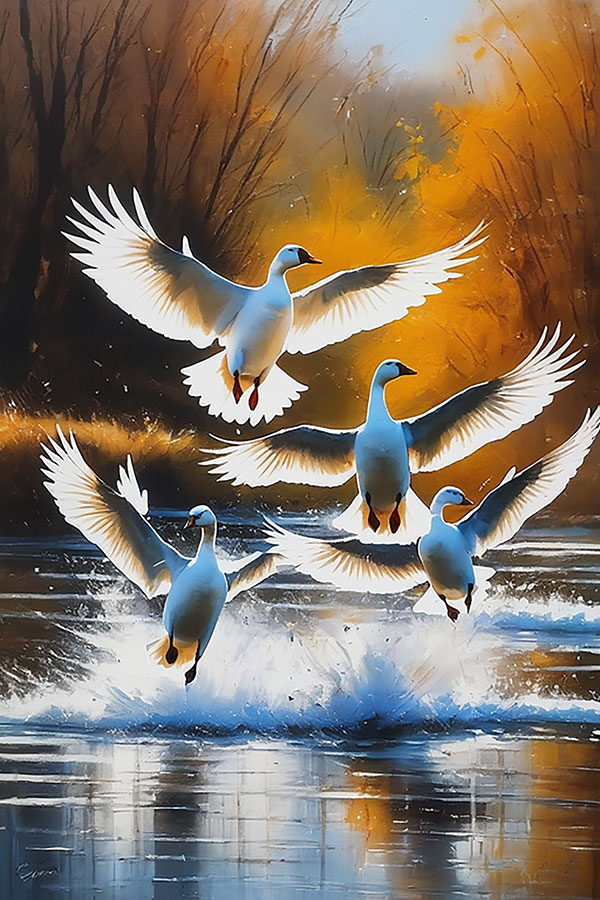 Birds in Flight Painting Symbol of New Beginning
