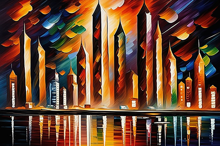 Skyline Canvas Art Symbols of fame and recogntition