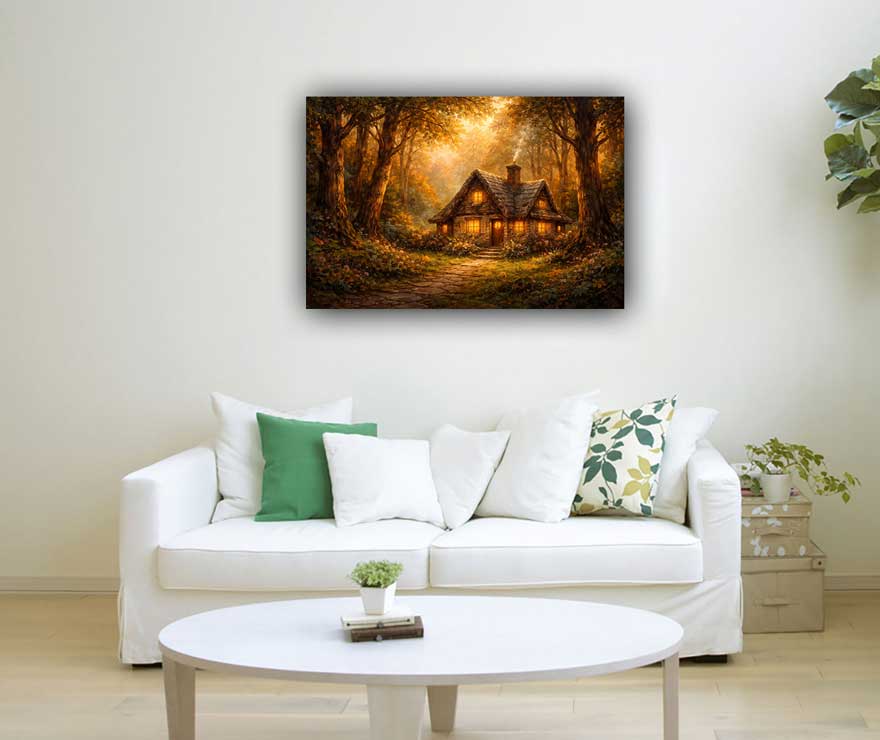 Wall Art Cozy Home with Chimney Smoke Painting for Warmth, Protection & Familial Love