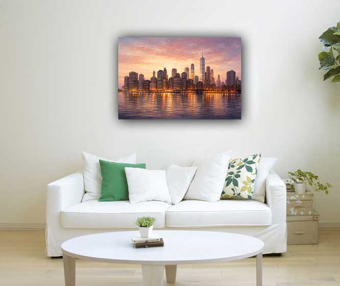 Painting of City Skyline at Dusk for Modern Urban Energy and Fresh Ideas