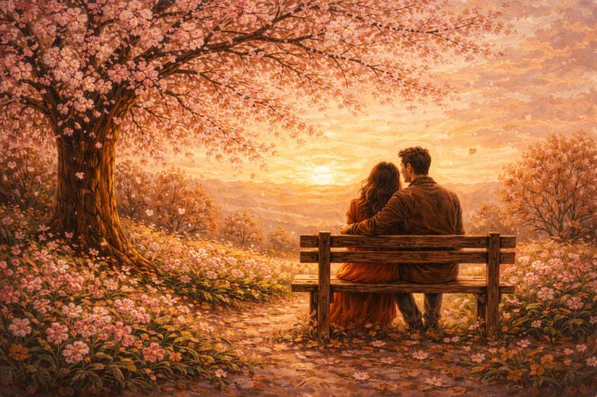 Wall Art Couple under Blossom Tree Painting for Shared Growth & Emotional Bonding