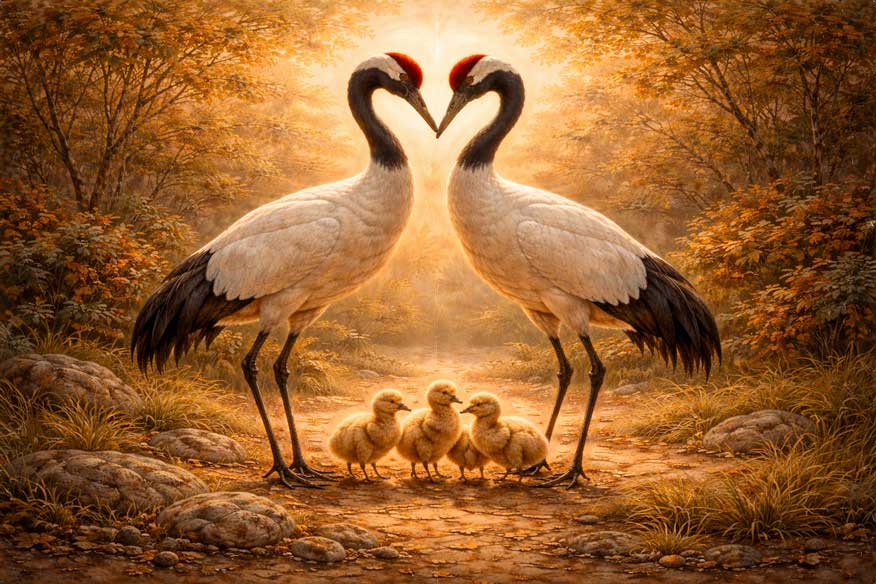 Wall Art Crane Family Painting for Unity, Peace & Generational Harmony
