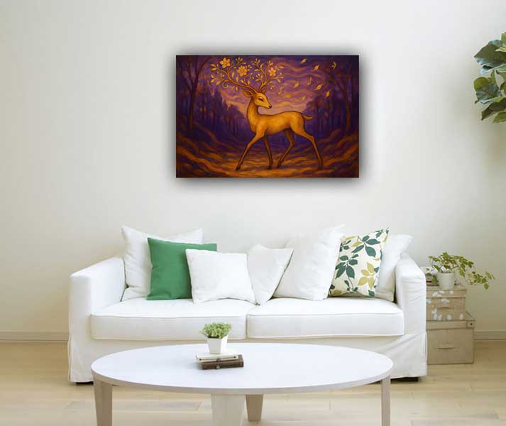 Abstract Art of Deer for West Facing Wall Vastu Style Canvas Painting