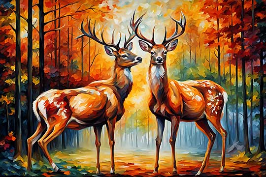 Feng Shui Deer Painting for Prosperity and Longevity