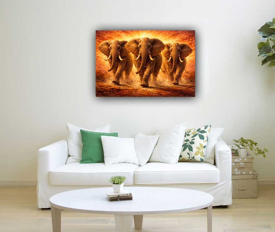 Wall Art Elephant March Canvas Painting for Strength and Confidence