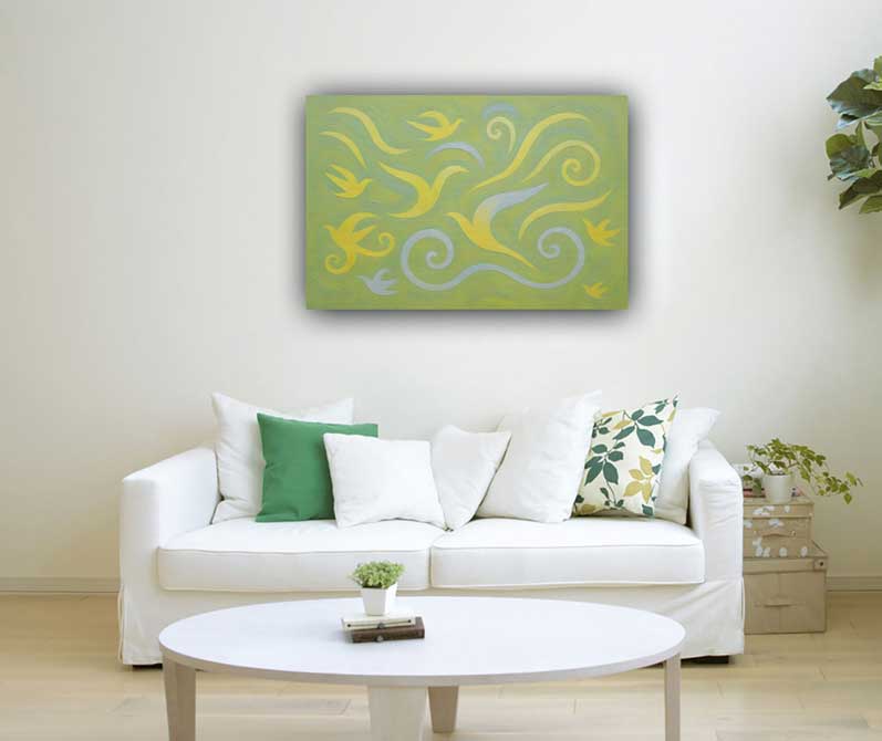 Abstract Wall Paintings of Birds Flying Towards Light East Vastu Canvas