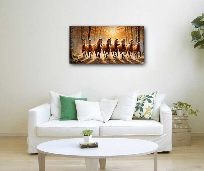 Eight Running Horses with Rising Sun Feng Shui Painting – Wealth & Business Stability