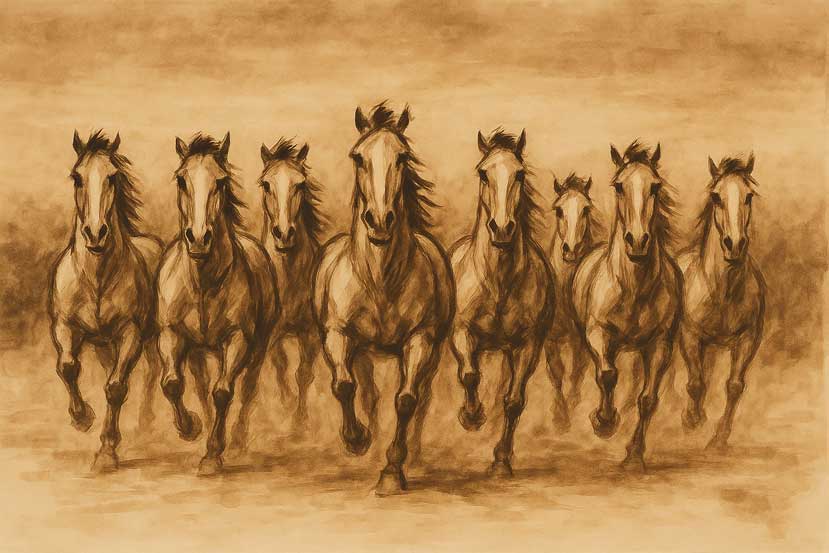 8 Horses Sketch Painting