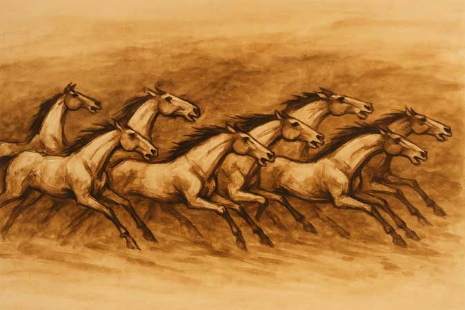 Feng Shui 8 Horses Sketch Art 