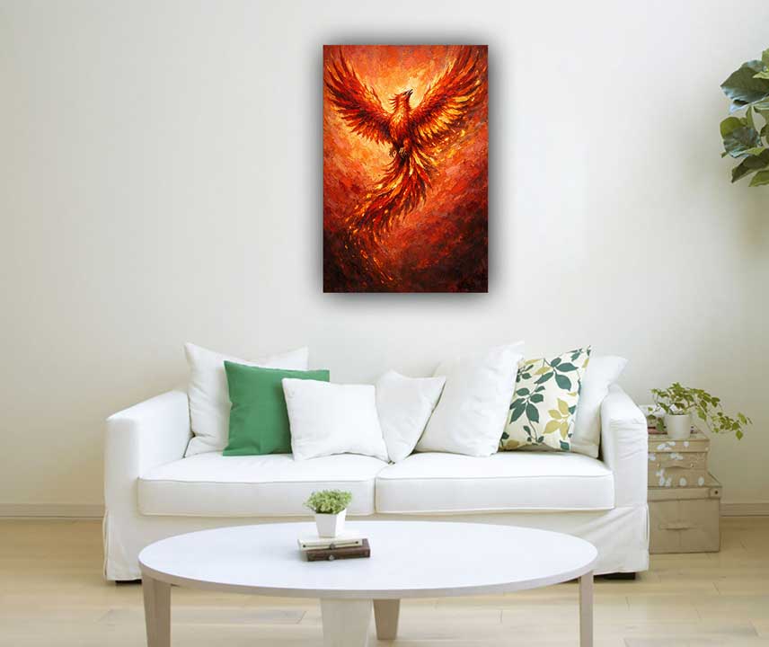 Wall Art Firebird Canvas Painting for Transformation and Success