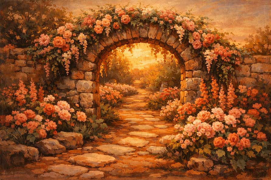 Wall Art Flowering Garden Path Painting for Blossoming Relationships & Peaceful Harmony