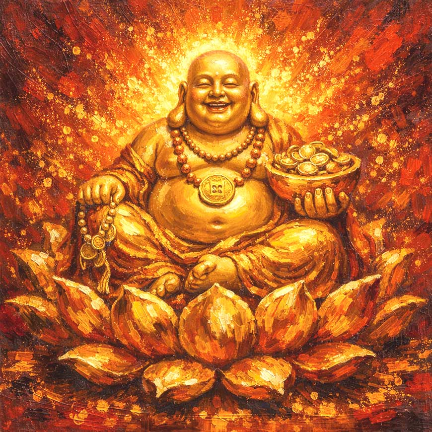 Golden Laughing Buddha Wall Art Symbol of Wealth, Luck and Prosperity