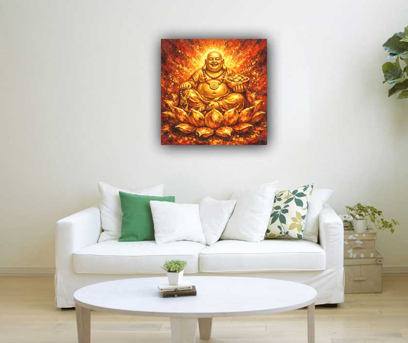 Golden Laughing Buddha Wall Art Symbol of Wealth, Luck and Prosperity
