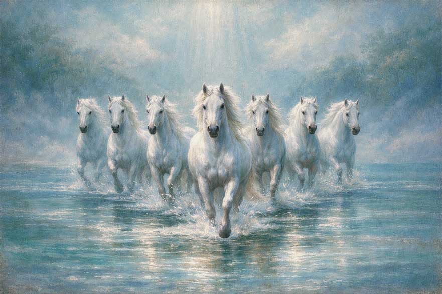 Seven White Horses Wall Art for North Direction Growth & Career Opportunities