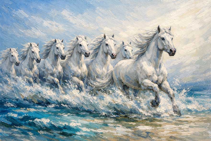 Wall Art White Horses Canvas Painting for Career Growth and Success