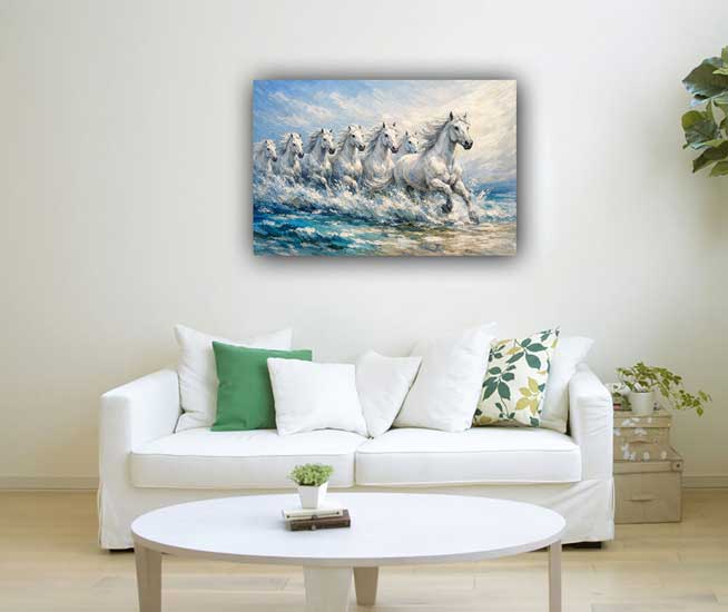 Wall Art White Horses Canvas Painting for Career Growth and Success