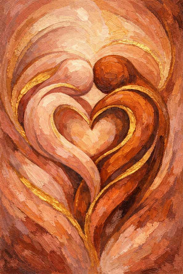 Wall Art Abstract Embracing Couple Heart Painting for Love, Unity & Emotional Harmony