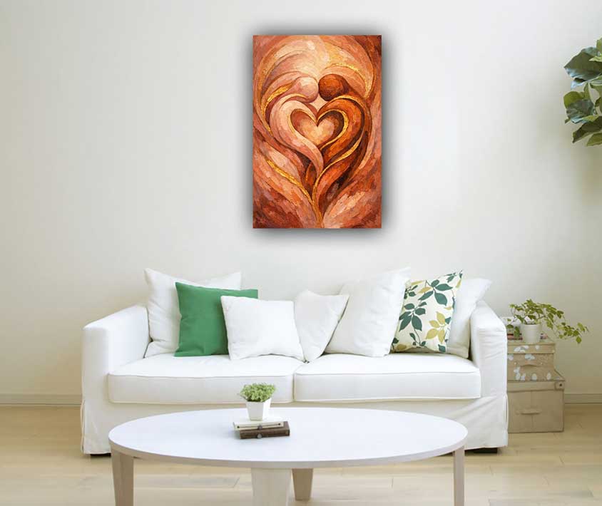 Wall Art Abstract Embracing Couple Heart Painting for Love, Unity & Emotional Harmony
