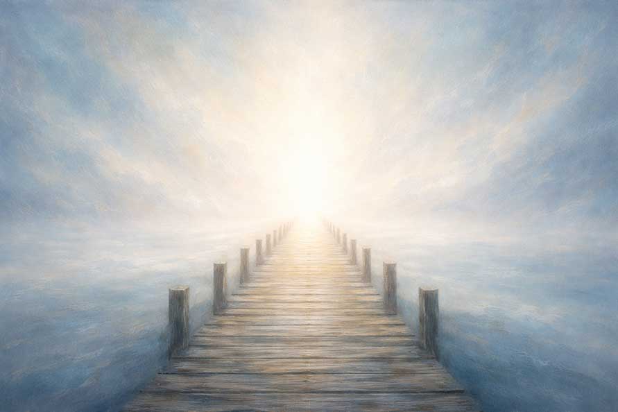 Painting of Wooden Pier Journey for Calm Personal Growth