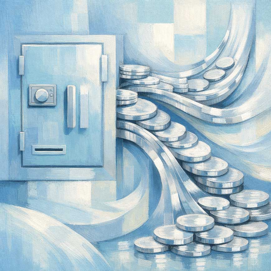 Abstract Painting of Locker with Shining Coins for Wealth Security and Financial Stability