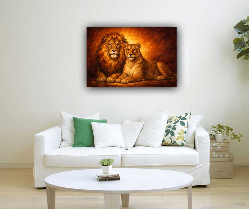Wall Art Royal Lion Pair Canvas Painting for Authority and Confidence