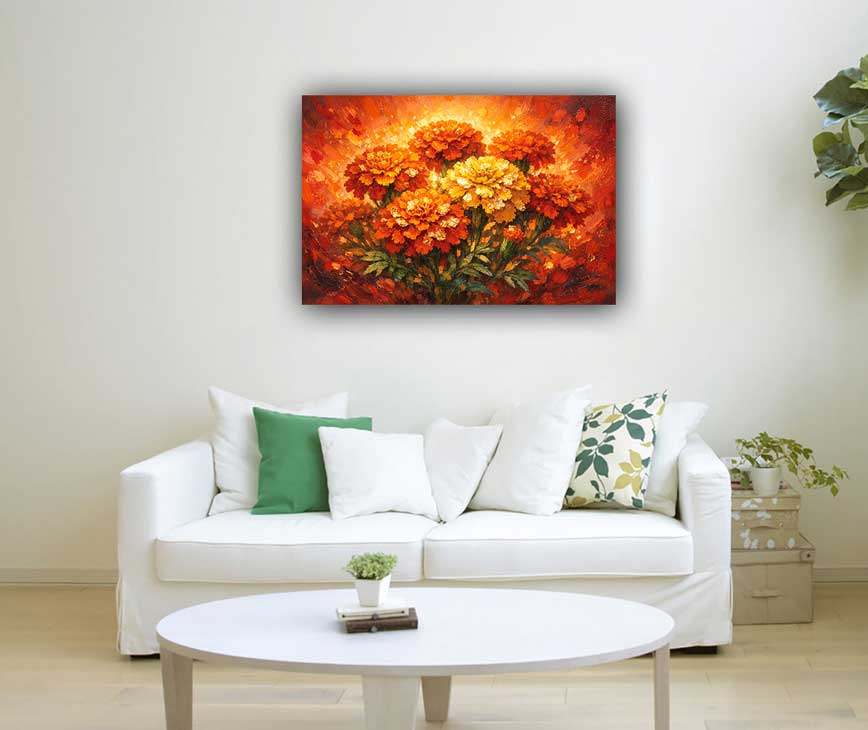 Marigold Bloom Wall Art Radiant Flowers Symbolizing Financial Success and Growth