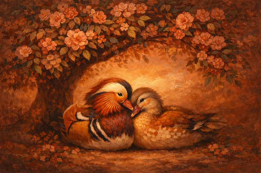 Wall Art Mandarin Ducks Painting for Long-Lasting Partnership, Loyalty & Love
