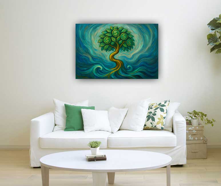 Money Tree Canvas Painting for Career Prosperity