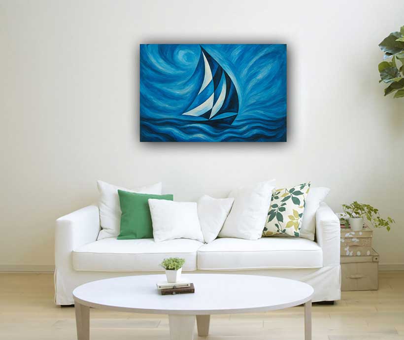 Boat Sailing Towards Horizon Vastu Canvas Painting for Career Flow
