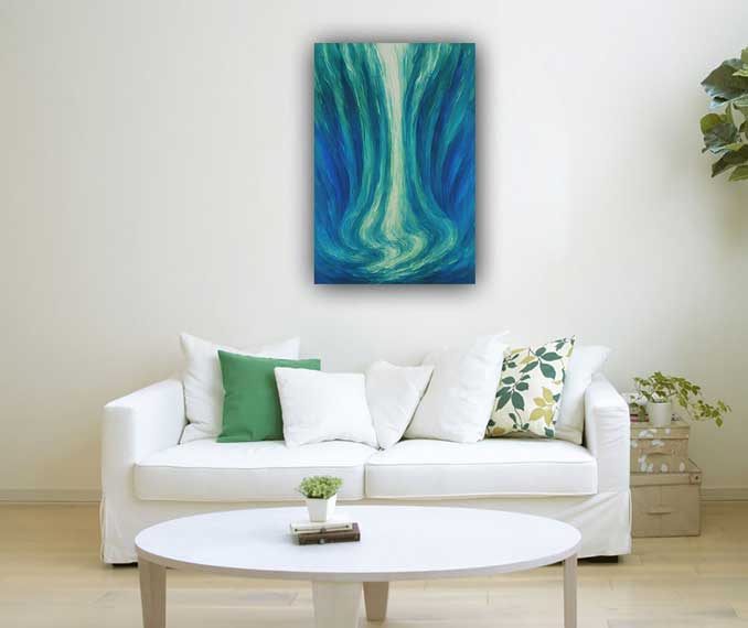Modern Abstract Waterfall Art Energy Flow Painting for North Direction