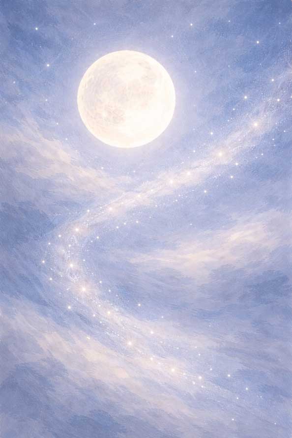 Painting of Moonlit Starry Sky in Northwest for Wisdom, Intuition and Calm Energy