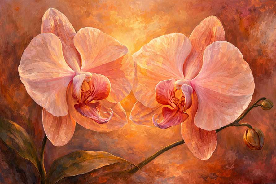 Wall Art Blooming Orchids Painting for Love, Harmony & Emotional Warmth
