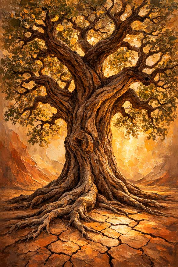 Wall Art Ancient Oak Tree Painting for Resilience, Strength & Deep-Rooted Stability