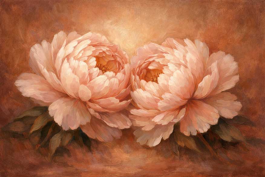 Wall Art Peonies in Bloom Painting for Love, Romance & Prosperity