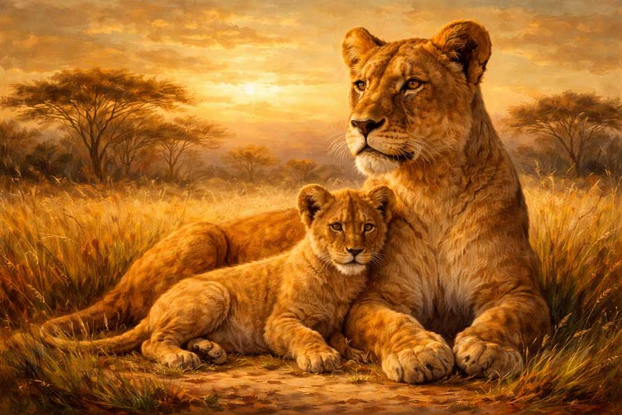 Wall Art Protective Lioness Painting for Strength, Protection & Fearless Care
