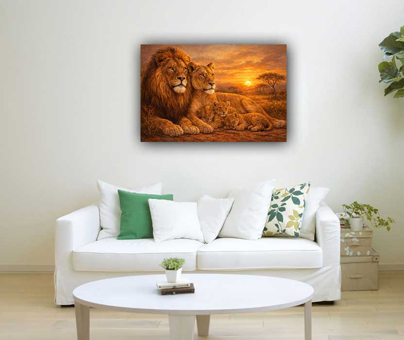 Wall Art Lion Family Painting for Strength, Protection & Powerful Family Bonds