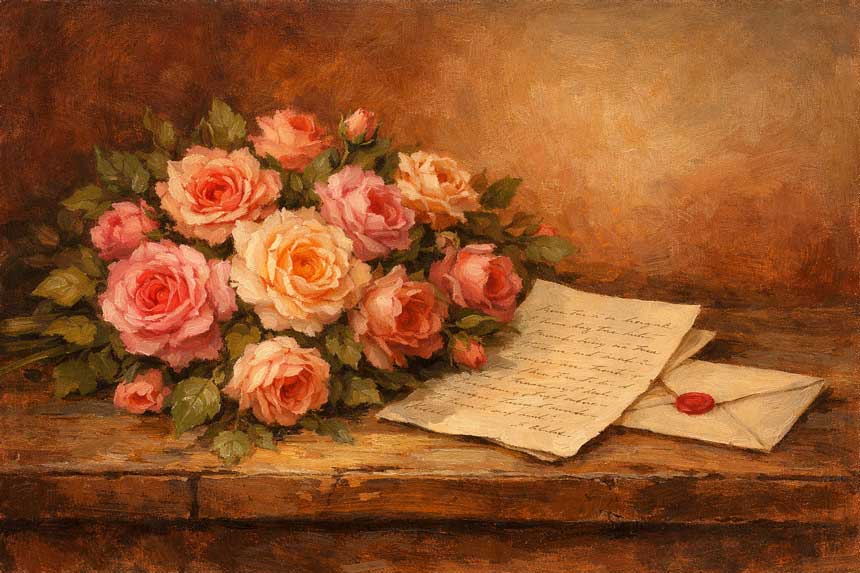 Wall Art Rose Bouquet on Table Painting for Love, Care & Everyday Affection