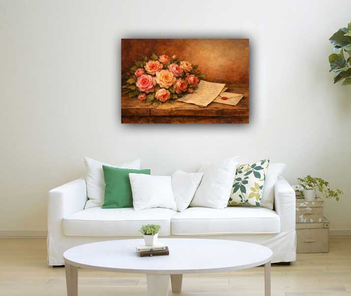 Wall Art Rose Bouquet on Table Painting for Love, Care & Everyday Affection