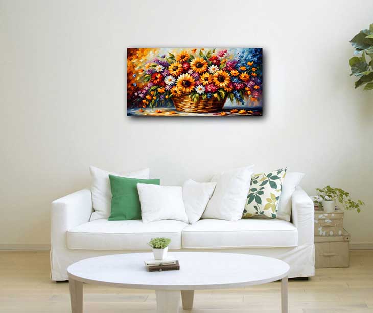 Canvas Wall Art of Overflowing Basket of Flowers for Wealth in Southeast