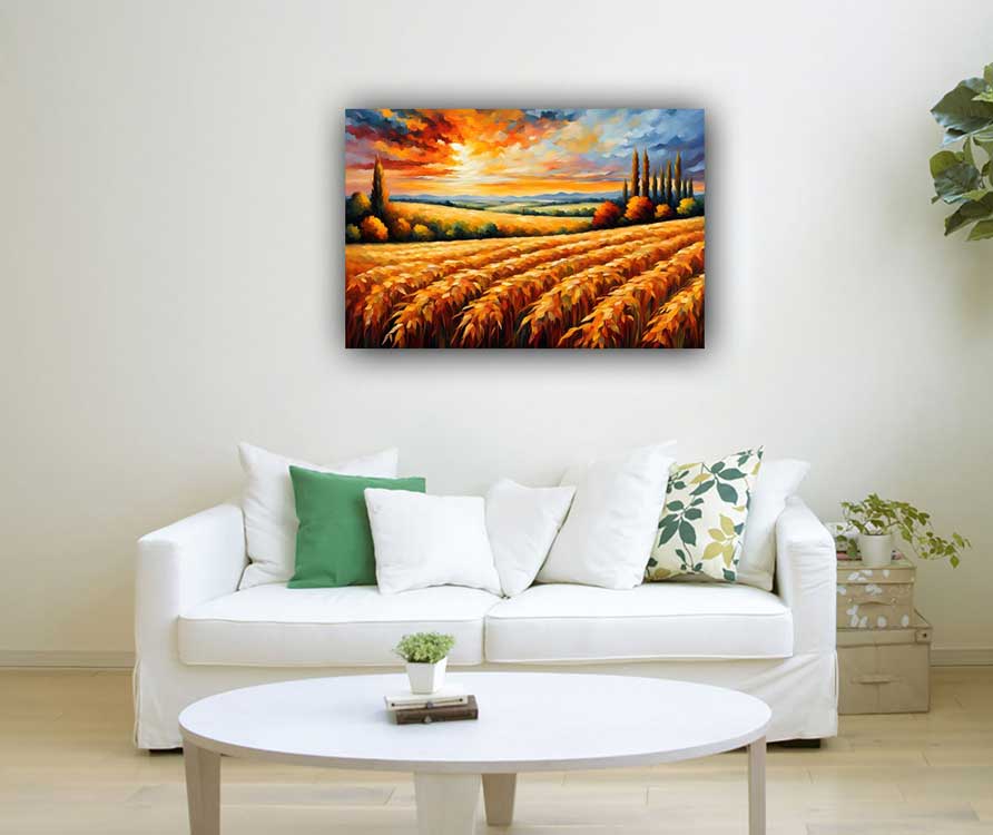 Serene Crop Field Landscape Canvas Painting