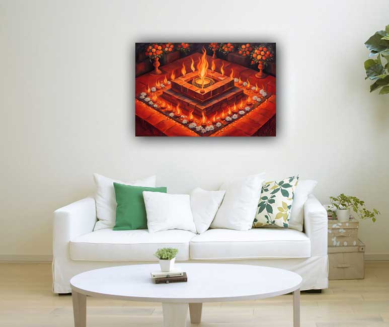 Traditional Havan Kund Wall Painting Divine Flames