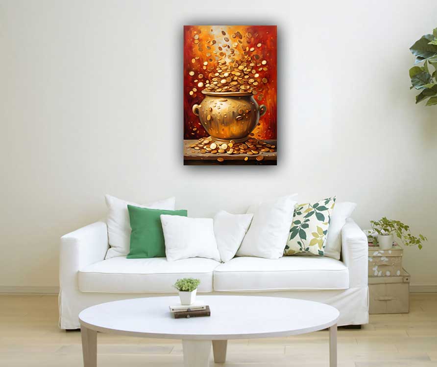 Golden Pot Overflowing with Gold Coins – Wealth & Prosperity Artwork
