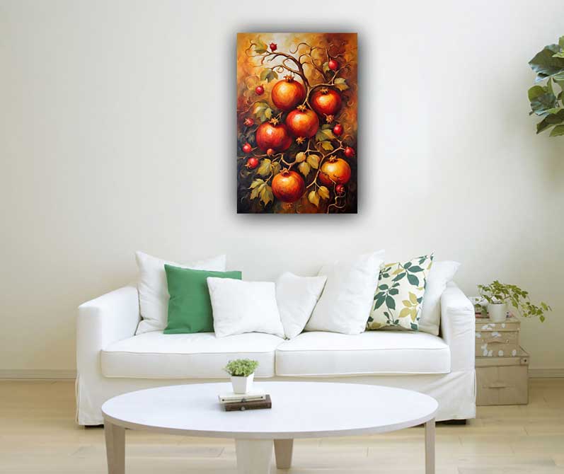 Golden Red Pomegranate Vine - Vastu-Inspired Artwork for Prosperity