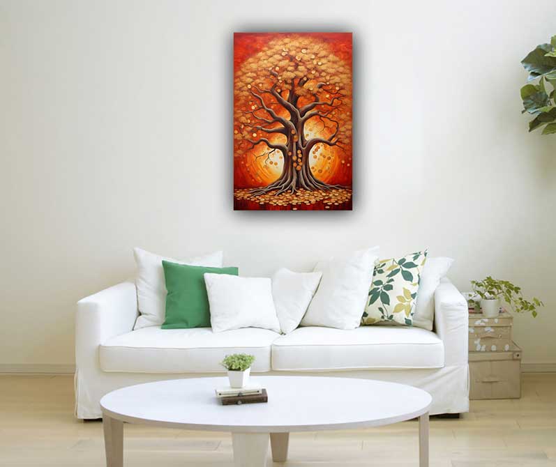 Majestic Banyan Tree with Golden-Hued Leaves – Artwork for Wealth & Finance (Southeast Direction)